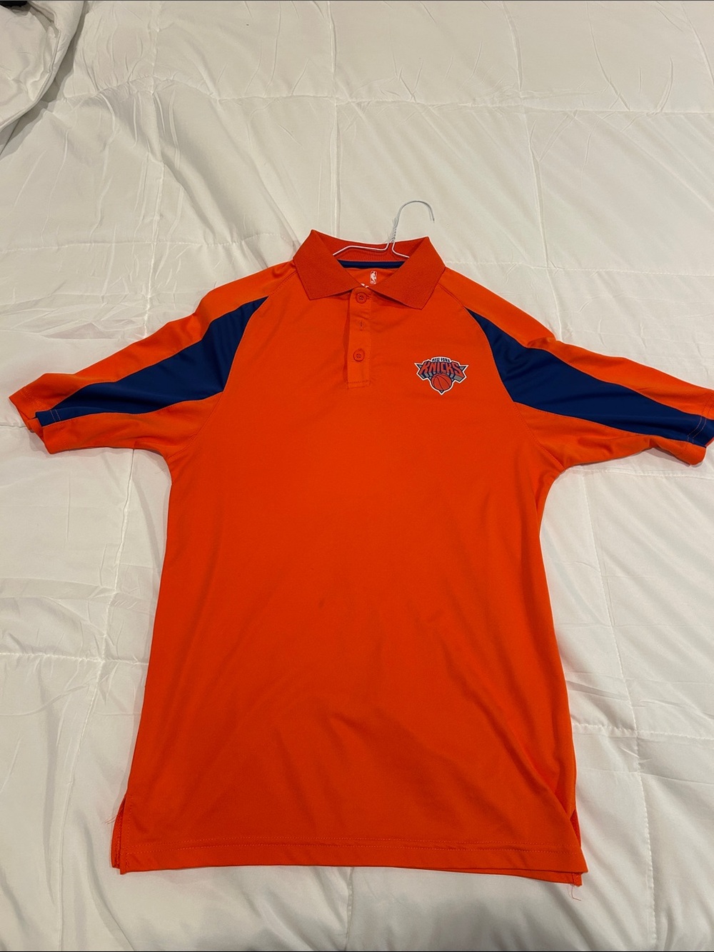 Fanatics Orange Polo with Navy Accent and Knicks Emblem